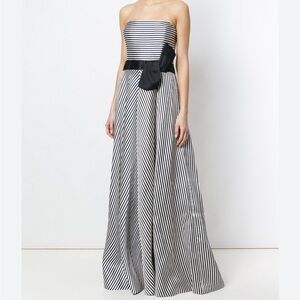 Halston Heritage Black and White Striped Strapless Dress